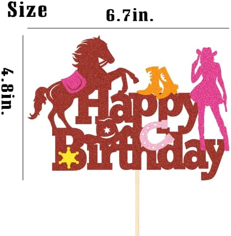 Glitter Horse Cowgirl Happy Birthday Cake Topper for Western Cowgirl or Cowboy Birthday Themed Cake Decorations Teenager Girls Boy's Gift Birthday Party Supplies