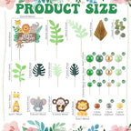 44 Pcs Jungle Safari Animal Cake Toppers Wild Zoo Cake Decorations Includes Elephant Giraffe Lion Monkey Birthday Cake Topper Tropical Leaves Palm Leaves Green Cake Balls Decorations