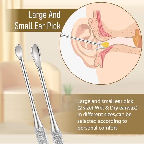 Dimeho Ear Pick Earwax Removal Kit, 5 Pcs Stainless Metal Ear Cleaning Tool Set with Ears Spoon & Spiral Spring Ear-Curette Remover Tool for Adults Reusable Ears Cleaner Kit