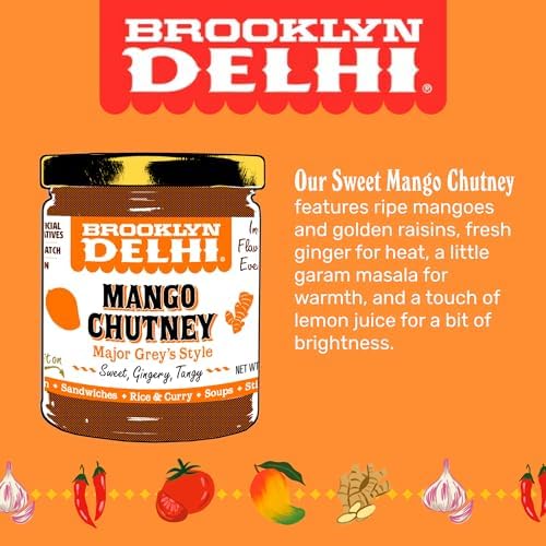 Brooklyn Delhi Mango Chutney - 9 Ounces - Made with Ripe Mangos, Golden Raisins, Fresh Ginger, Garam Masala, and Lemon Juice for a Nice Sour Note - Vegan - No Artificial Additives - Pack of 2