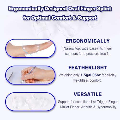 10Pcs Clear Oval Finger Splints & Sleeves Kit, 6 Graduated Trigger Finger Splint & 4 Finger Sleeves for Trigger/Mallet/Arthritis/Straightening, Finger Brace Support for Thumb/Middle/Ring/Index/Pinky(Size 7,8,9,10,11,12)