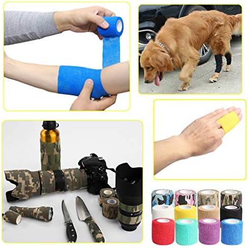 Self Adhesive Tape,Cohesive Wrap Bandages,Camouflage Wrap Tape for Hunting,Strong Elastic Stretch Sports Tape for Wrist Sprains & Swelling,12 Pack-2" x5 Yards(12 Color)