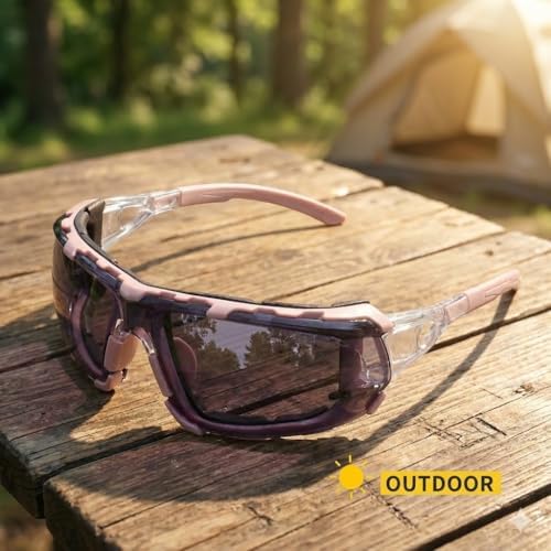 UKNOW Photochromic Safety Glasses, Scratch Resistant Wraparound Lenses, Removable Foam Gasket, ANSI Z87.1 Protective Eyewear