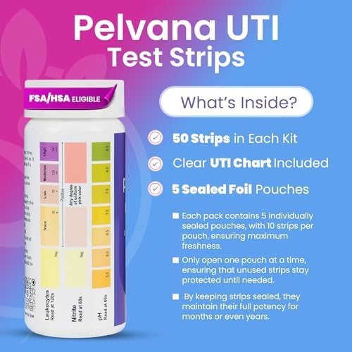 Pelvana Urinary Tract Infection Test Strips - 50 UTI Test Strips for Women, Accurate 3-Parameter Readings for Leukocytes, Nitrite, and pH - Advanced and Easy at-Home UTI Testing