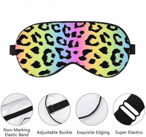 Rainbow Colors Leopard Sleep Eye Mask Funny Ocelot Men Women Sleep Mask with Adjustable Strap Eye Cover Eye Shade for Travel, Nap,Meditation