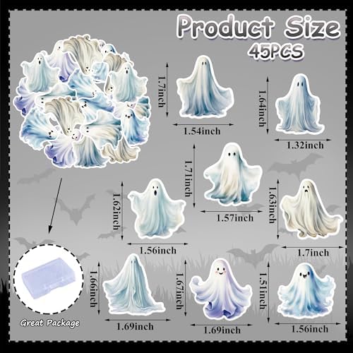 45PCS Edible Ghost Cupcake Toppers Wafer Paper Halloween Specter Cake Picks Edible Spooky Little Boo Cupcake Toppers for Halloween Eve Theme Party Birthday Decor Supplies