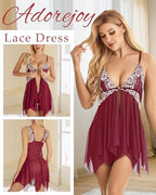 ADOREJOY Women Lingerie Babydoll Front Closure Mesh Lace Chemise Sleepwear Nightie