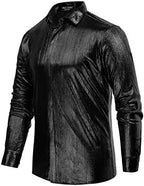 PJ PAUL JONES Men's 70s Disco Shirts Luxury Metallic Sequins Button Down Long Sleeve Party Shirt Nightclub Costume Tops