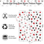 Whaline 60 Pcs Christmas Tissue Paper Santa Hat Dog Paw Bone Wrapping Paper Decorative Art Tissue for Xmas Winter DIY Craft Packing, 14 x 20 Inch