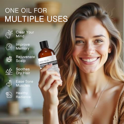 Rosemary Essential Oil 100ML, 100% Pure Rosemary Oil for Hair Growth, Premium Grade Aromatherapy Oils for Skin Care, Body Massage, Diffuser, Soap and Candle Making
