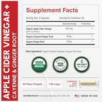 USDA Organic Apple Cider Vinegar Capsules with Mother, 1200 mg | Vegan & Non-GMO | Apple Cider Vinegar Pills with Cayenne Pepper & Ginger Root | 120 Caps