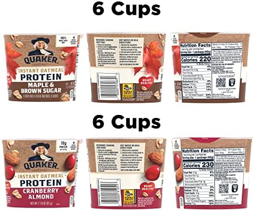 Quaker Instant Oatmeal Express Cups, 10g Protein 2 Flavor Variety Pack, (Pack of 12)