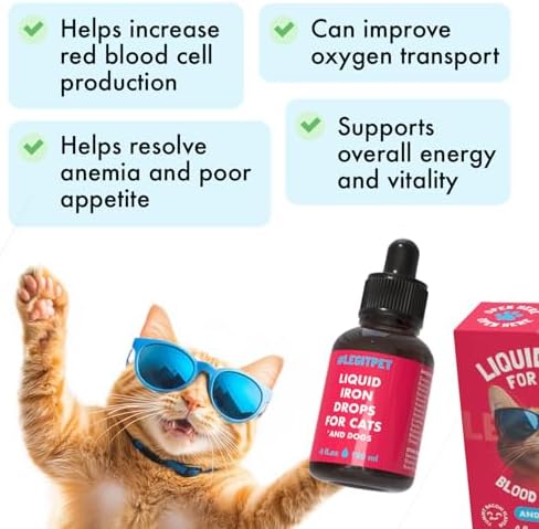 Liquid Iron Supplement for Cats & Dogs B12 + B-Complex + Probiotics Liquid Iron Vitamin Drops for Anemia & Low Energy Promotes Red Blood Cell Health All Ages & Breeds Bacon Flavor 4 oz