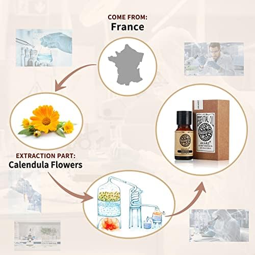 AKARZ Calendula Essential Oil Natural Organic Pure Premium Therapeutic Calendula Oils for Skin Body Hair Care,Diffuser, Candle,Soap,Making, DIY,Massage Aroma 0.34 Fl Oz (10ml)