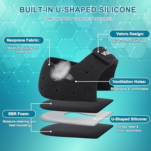 2 Pairs Plantar Fasciitis Heel Protectors, Heel Cups for Pain Relief & Achilles Tendonitis Support, Heel Cushion Inserts for Walking, Sports, Yoga, Home Use(W 9.5-13/M 8.5-14)