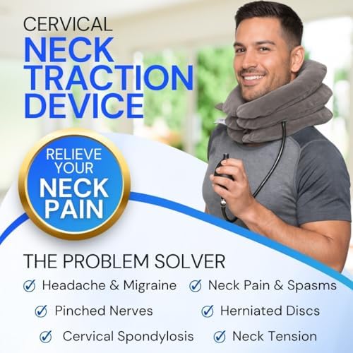 Cervical Traction Device – Inflatable & Adjustable Neck Stretcher Pillow for Instant Neck Traction Pain Relief – Neck Decompression Devices for Home Use