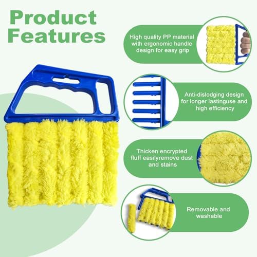 4Pcs Blind Cleaner Duster Tool Set with 7-Finger & 3-Finger Brushes，Washable Multi-Surface Dusting Kit for Wood Blinds, Venetian Blinds, AC Vents, Car Vents, Shutters & Fans (Orange+Blue)