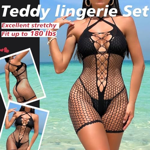 Sexy Lingerie for Women Naughty Fishnet Lingerie Set Bodysuit Outfits Erotic Sheer Mesh Teddies