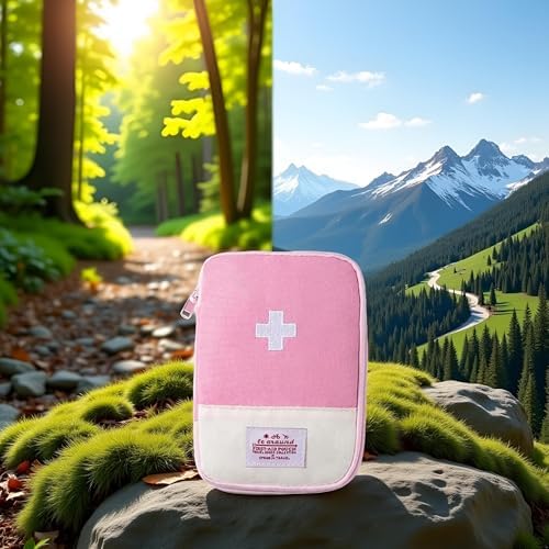 1 Pack First Aid Bag Empty, Empty First Aid Pouch, Mini Portable Medical Bag for Outdoor Camping Hiking Traveling Emergency Bag (Pink - Small) Sports and Outdoors