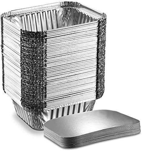 [50 Pack 1lb Combo] Propack Disposable Aluminum Foil Meal Prep Cookware Containers With Board Lids, Oven, Toaster, Grill, Cooking, Roasting, Broiling, Baking, Baking, Events, Take Out, Restaurant