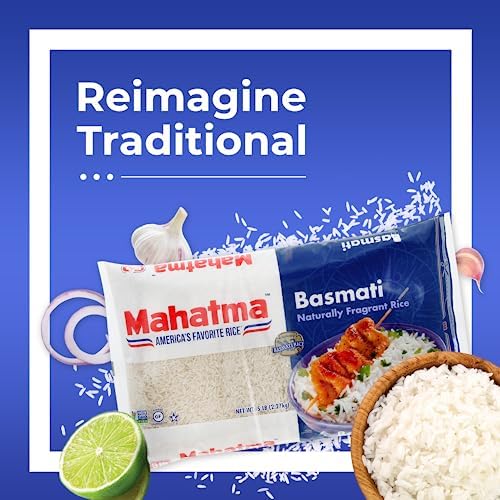 Mahatma Indian Basmati, 5lb Bag of Rice, Fluffy, Floral, and Nutty-Flavored Rice, Stovetop or Microwave