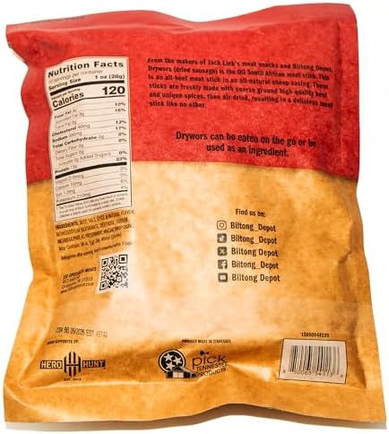 Biltong Depot Crown Drywors - 1lb (16oz) | Air-Dried Beef Snack Sticks | High Protein | Paleo and Keto Friendly | Zero Sugar | Gluten Free | No Nitrates | South African Droewers