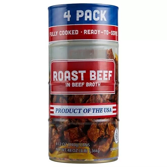 Roast Beef in Beef Broth in a Can, 12 oz., 4 Pack, 3lbs Total, 97% Fat Free