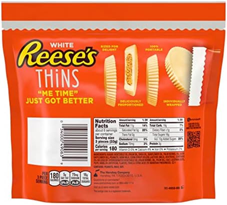 REESE'S THiNS White Creme Peanut Butter Cups, Candy Share Pack, 7.37 oz