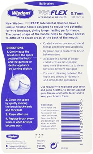 Wisdom Proflex Interdental Brushes, 0.70 mm, Yellow, Pack of 4, 20-Count