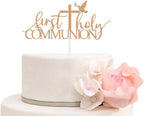 First Holy Communion Cake Topper for Ramadan, Baptism, Baby Shower, 1st Birthday, Christening Party Decorations Rose Gold Glitter