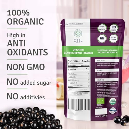 ÖSEL BERRY Organic Black Currant Powder 3oz USDA Certified - No Sugar Added, Freeze Dried, Black Current Powder Organic, Ideal for Smoothies, Baking and Flavoring, No Fillers or Additives