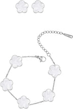 Gold Plated Stainless Steel Flower Bracelet and Stud Jewelry Set for Women