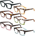 REAVEE 6 Pack Oprah Style Reading Glasses for Women Blue Light Blocking, Cute Square Computer Readers with Spring Hinge