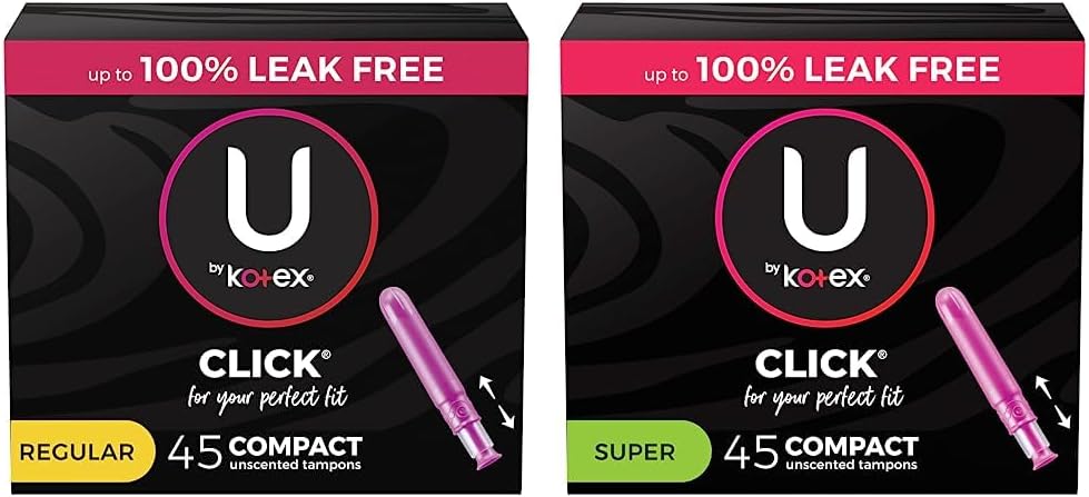 U by Kotex Click Compact Tampons, Regular Absorbency, Unscented, 45 Count & U by Kotex Click Compact Tampons, Super Absorbency, Unscented, 45 Count