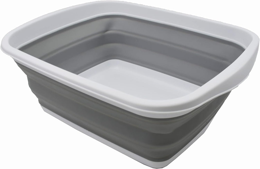 SAMMART 10L (2.6 Gallons) Collapsible Tub - Foldable Dish Tub - Portable Washing Basin - Space Saving Plastic Washtub (White/Grey, 1)