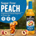 Syruvia Sugar-Free Peach Syrup, Flavored Syrup for Drinks, Cocktails, Lemonades, Iced Teas, and Desserts – 25.4 fl oz, With Pump