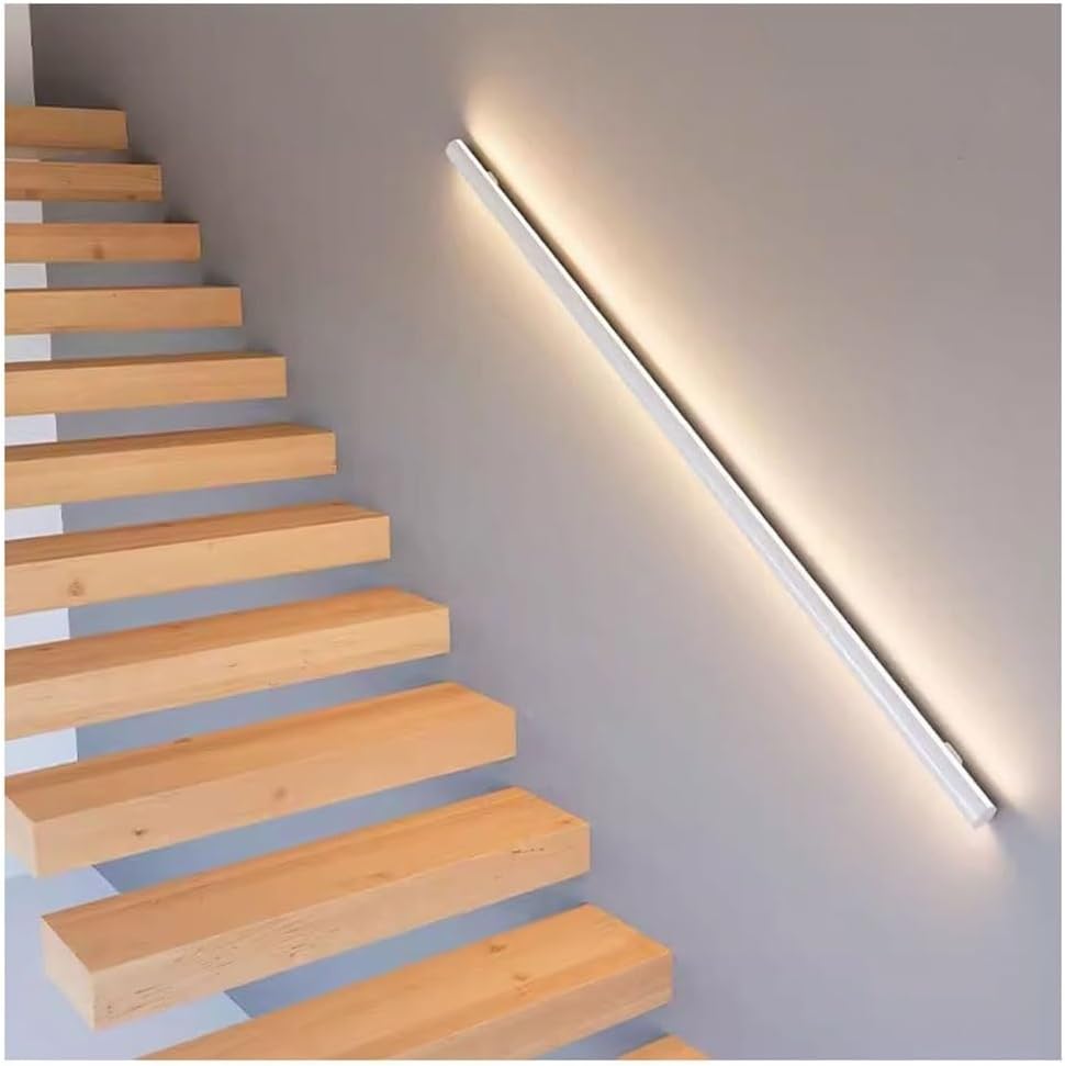 LED Handrail Aluminum Handrail Lights Illuminated Round Rail Wall Lamp Cable Railing System for Deck Stair Indoor Outdoor(White-Right,19.7"/0.5m)