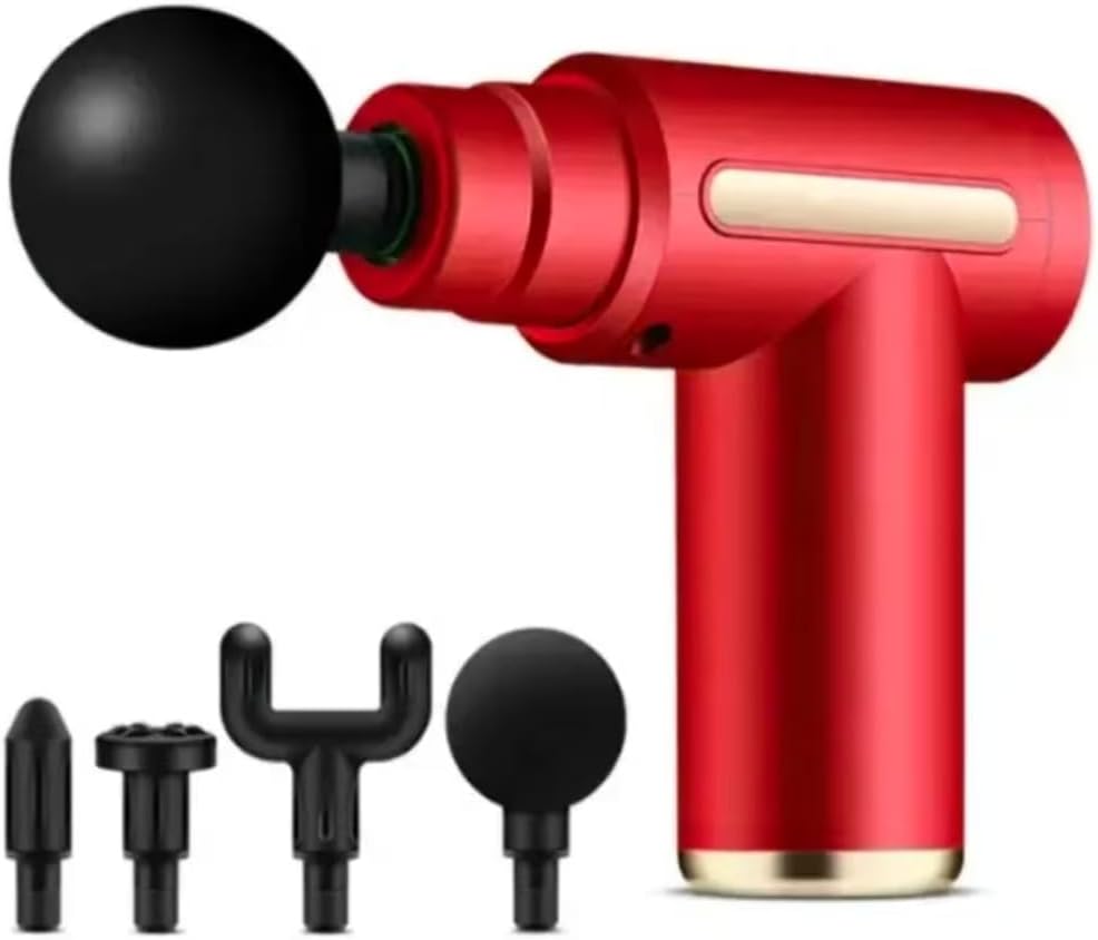 Mini Handheld Massage Gun – Deep Tissue Muscle Massager with 6 Speeds, 4 Heads, Type-C Charging – Lightweight & Quiet – for Athletes, Seniors, Office Use (Red)