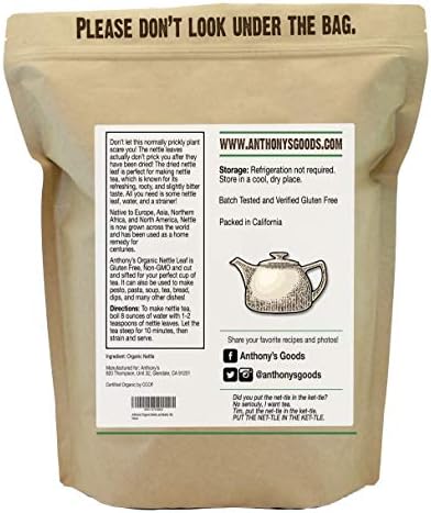 Anthony's Organic Nettle Leaf, 1 lb, Gluten Free, Non GMO, Cut & Sifted, Non Irradiated, Keto Friendly