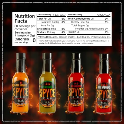 SPYCE Habanero Hot Sauce Gift Set Variety Pack, Vegan, Gluten Free, Low Sodium, Non GMO, No MSG, No Sugar, No Filler 5 oz/4 Pack
