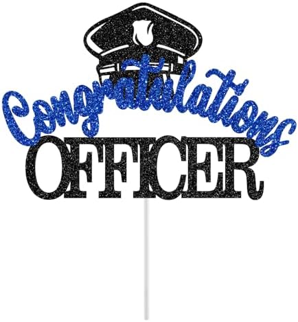 Congratulations Officer Cake Topper, Police Officer Graduation Decorations, Congrats Police Officer, Police Academy Graduation Party Decorations (Black and Blue Glitter)