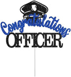 Congratulations Officer Cake Topper, Police Officer Graduation Decorations, Congrats Police Officer, Police Academy Graduation Party Decorations (Black and Blue Glitter)