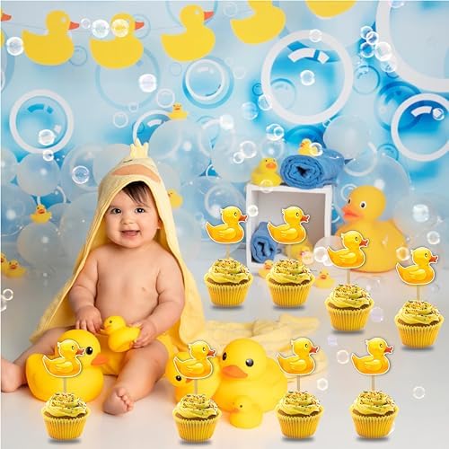 Cartoon Duck Cupcake Toppers (24 Pcs) – Adorable Duck Theme Party Decorations for Birthday, Baby Shower, Smash Cake & Duck-Themed Celebrations – Cute Cupcake Picks for Adults