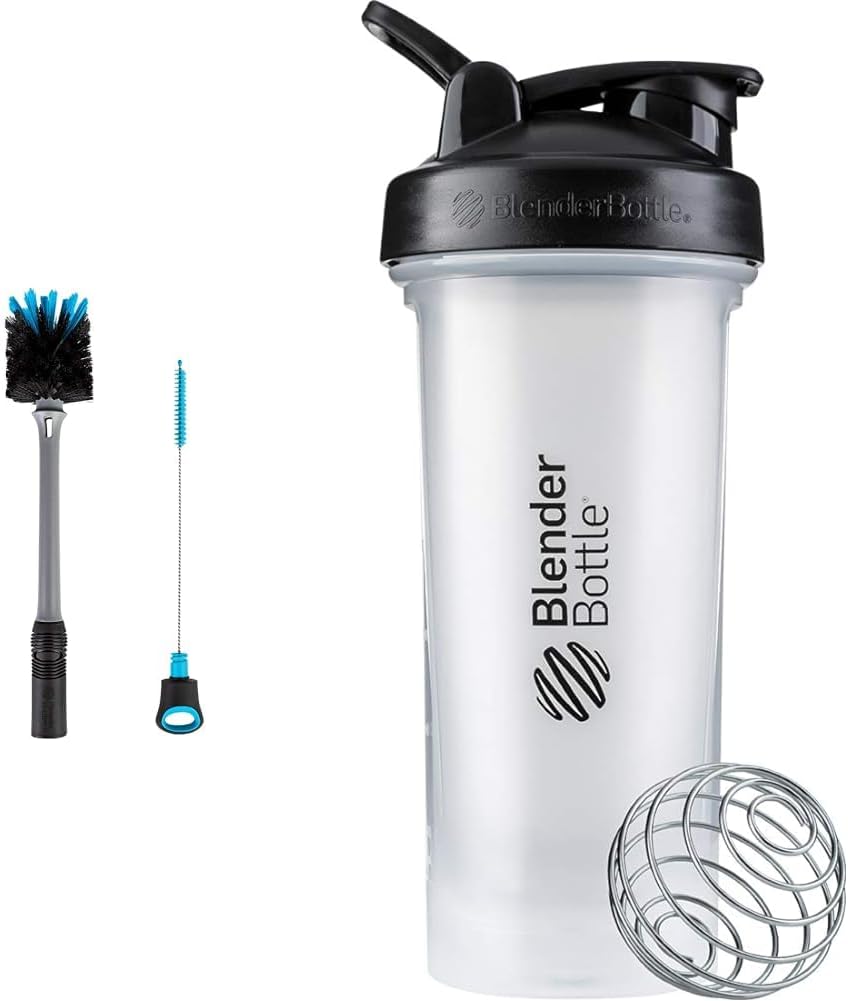BlenderBottle 2-in-1 Shaker Bottle and Straw Cleaning Brush, 1 Pack,Gray & Classic V2 Shaker Bottle Perfect for Protein Shakes and Pre Workout, 28-Ounce