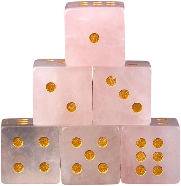 Lumisoul 2 PCS Natural Amethyst Crystal Dice – Semi-Precious Gemstone Dice with Multiple Material Options for Casino Gaming, DIY Crafts, and Collectible Gifts (Rose Quartz (2 PCS))
