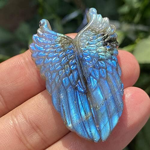 1PC Natural Labradorite Hand Carved The Wing Skull Quartz Crystal Healing Reiki