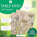 Table Kind 100 x Soft Recycled Floral Napkins Wildflower Soft Paper Napkins Pretty Wild Flower Serviettes for Spring Eco Friendly, Everyday & Compostable Weddings, Tea Party, Birthday Natural Kraft