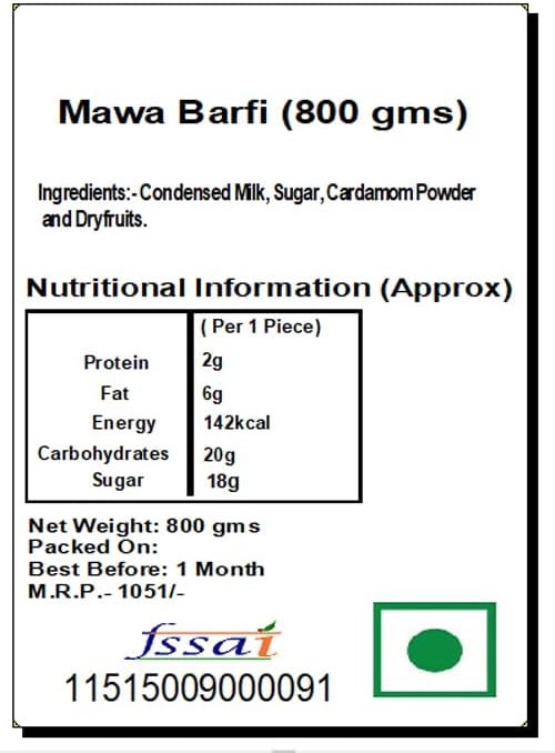 Ghasitaram Gifts Indian Sweets - Mawa Barfi (800 GMS)