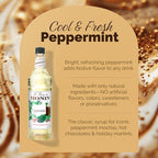 Monin - Peppermint Syrup, Cool Tingle of Candy Cane, Natural Flavors, Great for Cocoas, Mochas, Smoothies, and Sodas, Non-GMO, Gluten-Free (1 Liter)