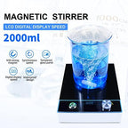 Laboratory Mixer, 2000ml Glass Plate Magnetic Stirrer, 2000 RPM Speed, Digital Speed, Waterproof Design, Low Noise Operation, High Power Motor, for Mixed Industrial Liquids
